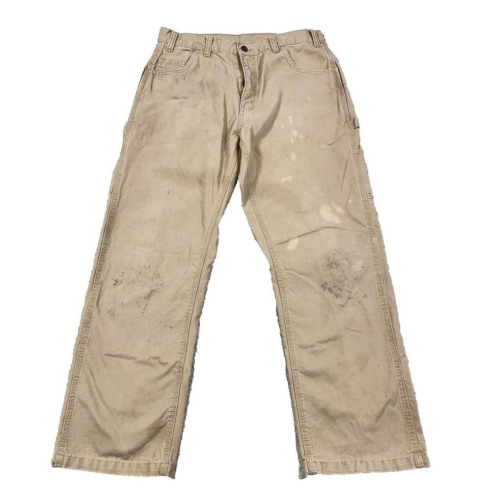 Berne Carpenter Pants Men 34x30 Tan Duck Canvas Work Wear Distressed Grunge Worn